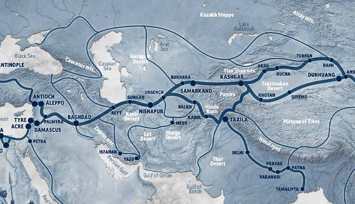 map of cities across the silk road