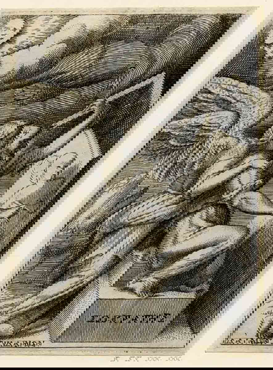 socrates painting with muse plinth