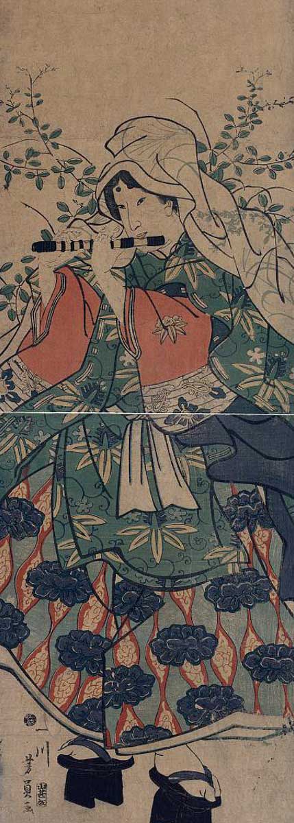 utagawa yoshikazu woman playing shinobue