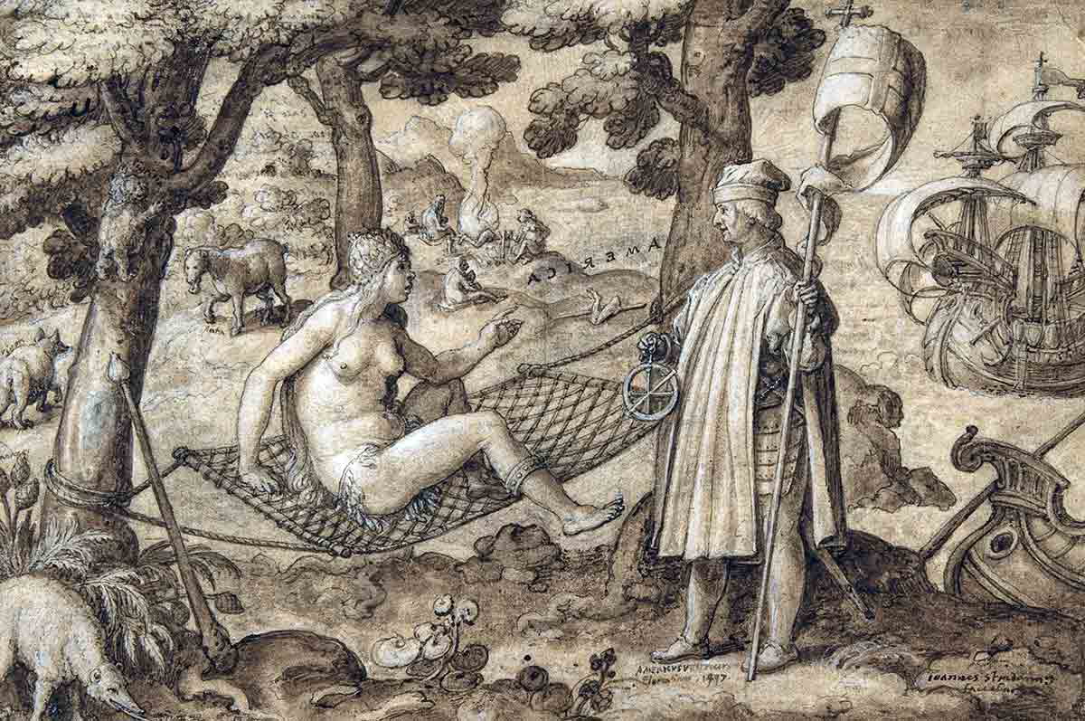 van der straet allegory of america drawing