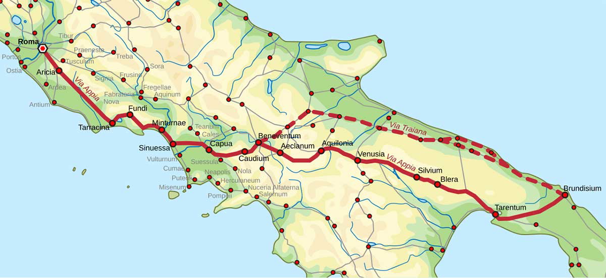 via appia map route rome