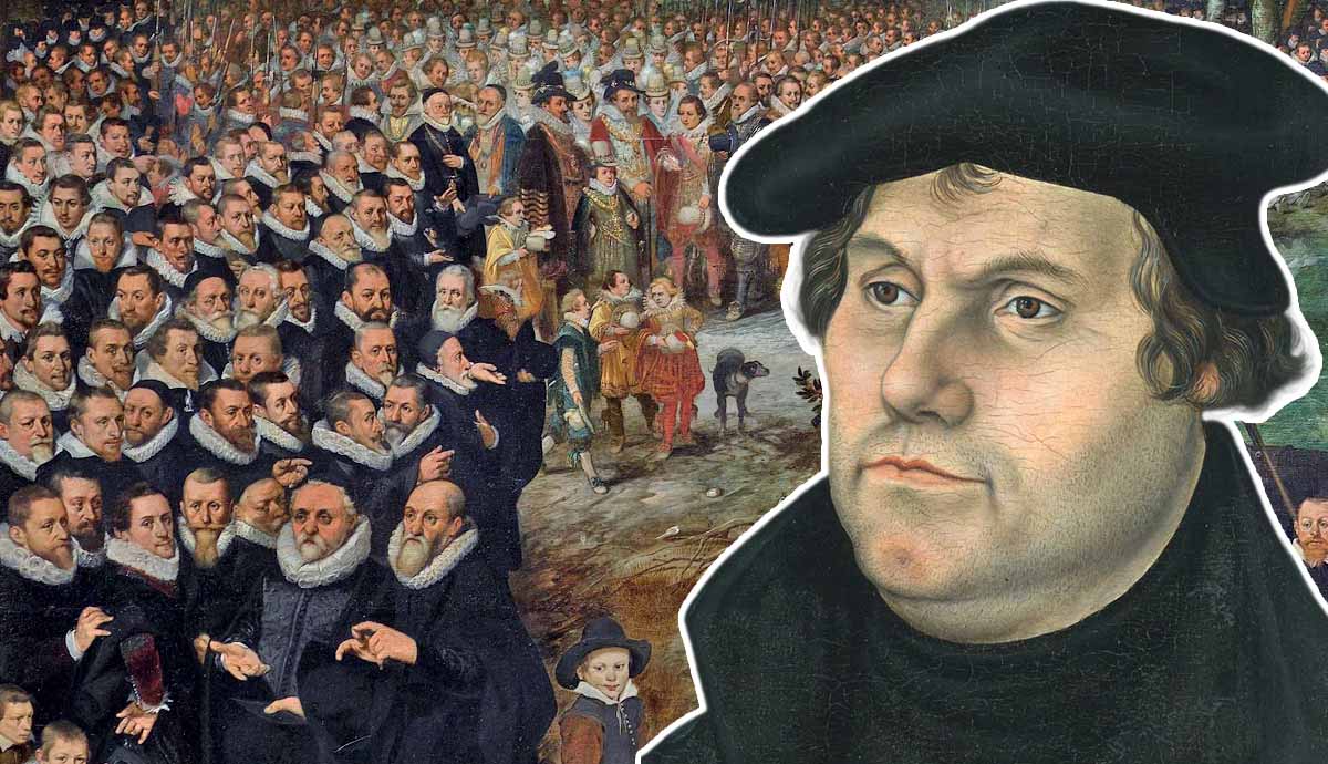 Martin Luther portrait over crowd painting