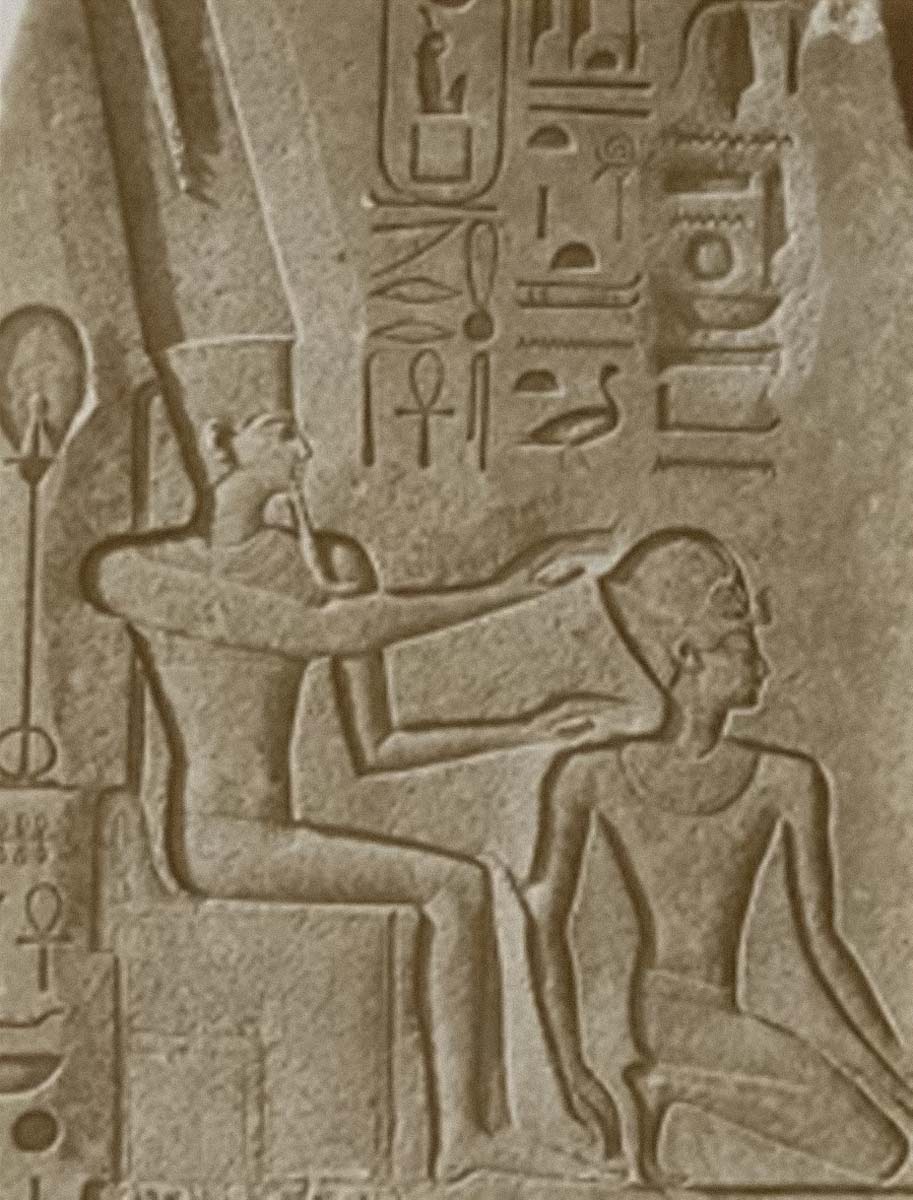 Relief Hatshepsut kneeling Amun pyramidion Karnak