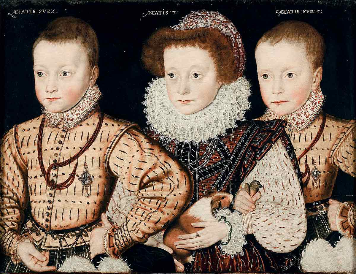 Three children with a guinea pig, attributed to the Master of the Countess of Warwick, 1580. Source: National Portrait Gallery