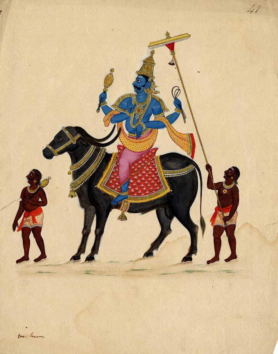 Yama riding bull painting