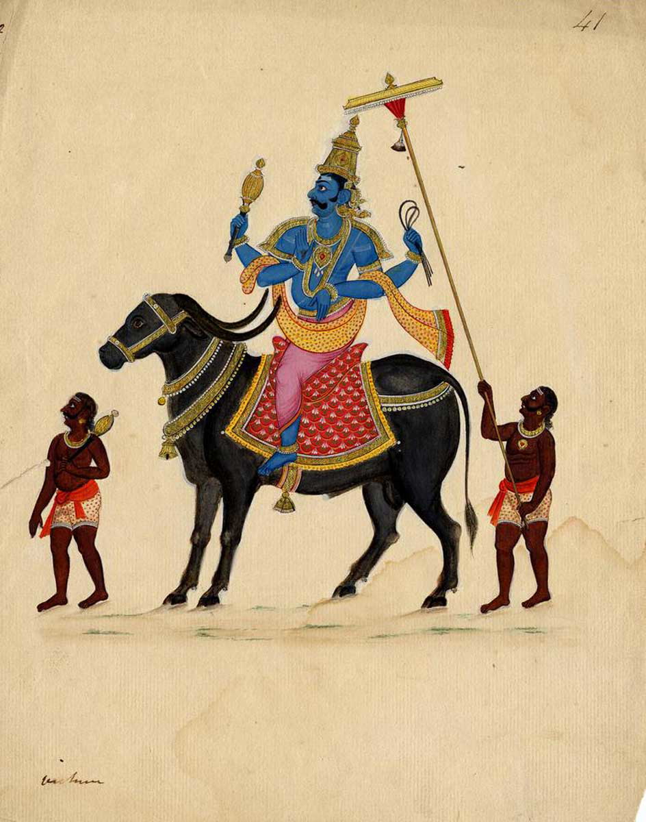 Yama riding bull painting