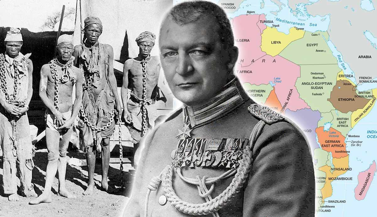 Herero and Nama prisoners, Franke, colonial Africa map