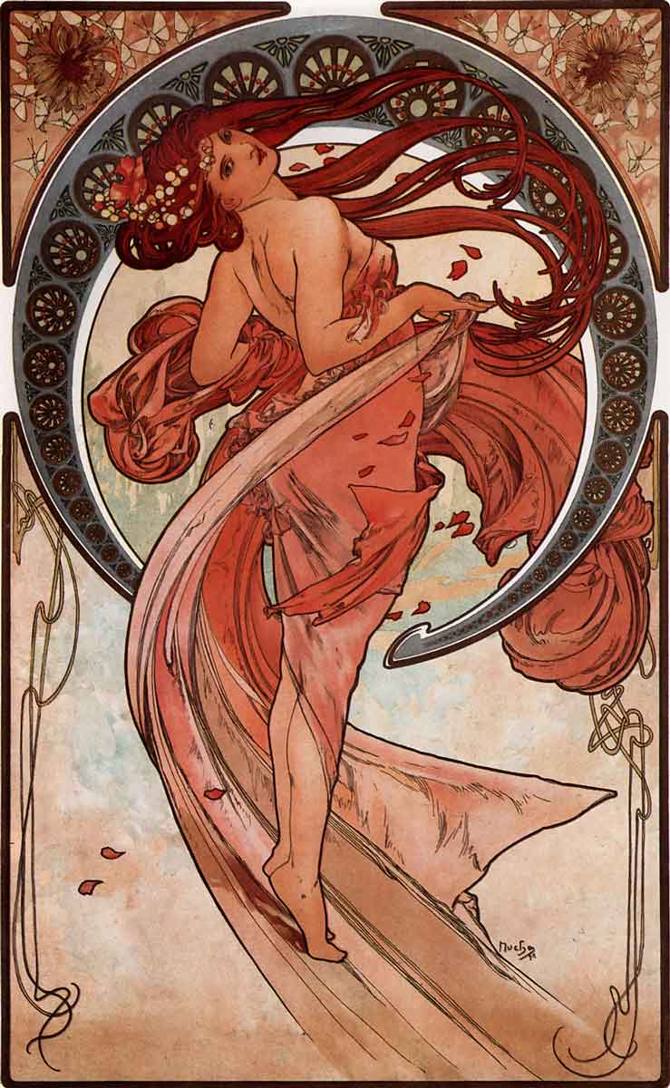 art nouveau insprired dancers mucha poster
