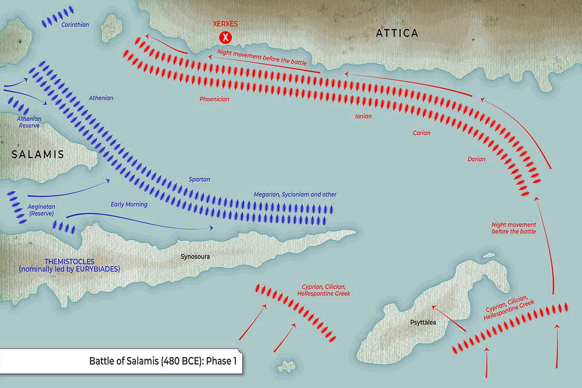 Map: Battle of Salamis (480 BCE) – Deployment Phase