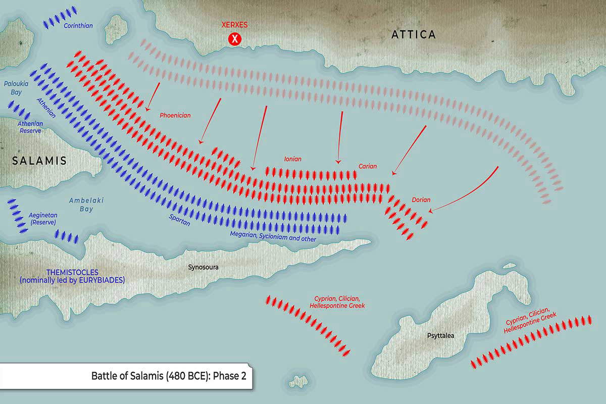 Map: Battle of Salamis (480 BCE) – Initial Attack