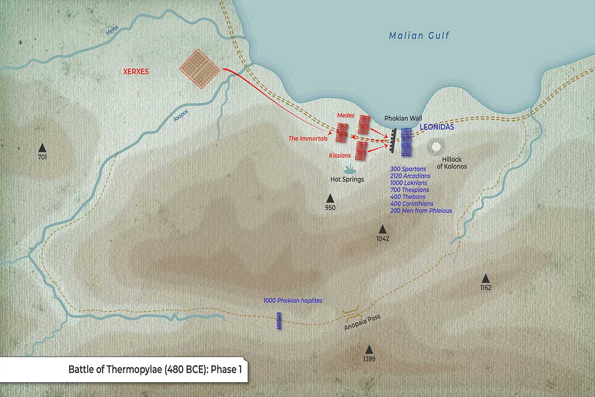 Map of the Battle of Thermopylae (Phase 1), provided by TheCollector.com