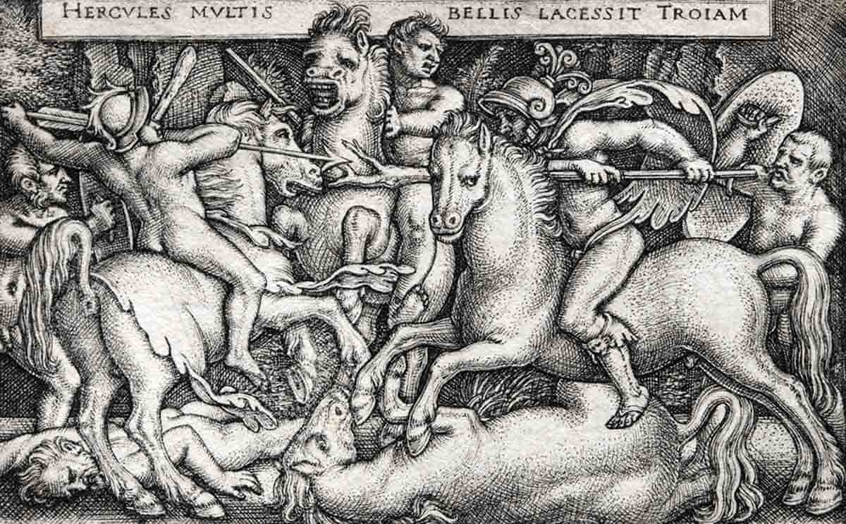 beham heracles conquering troy engraving