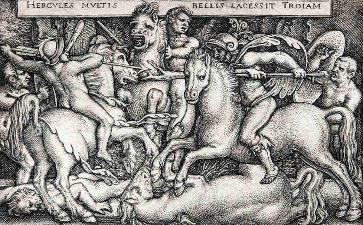 beham heracles conquering troy engraving