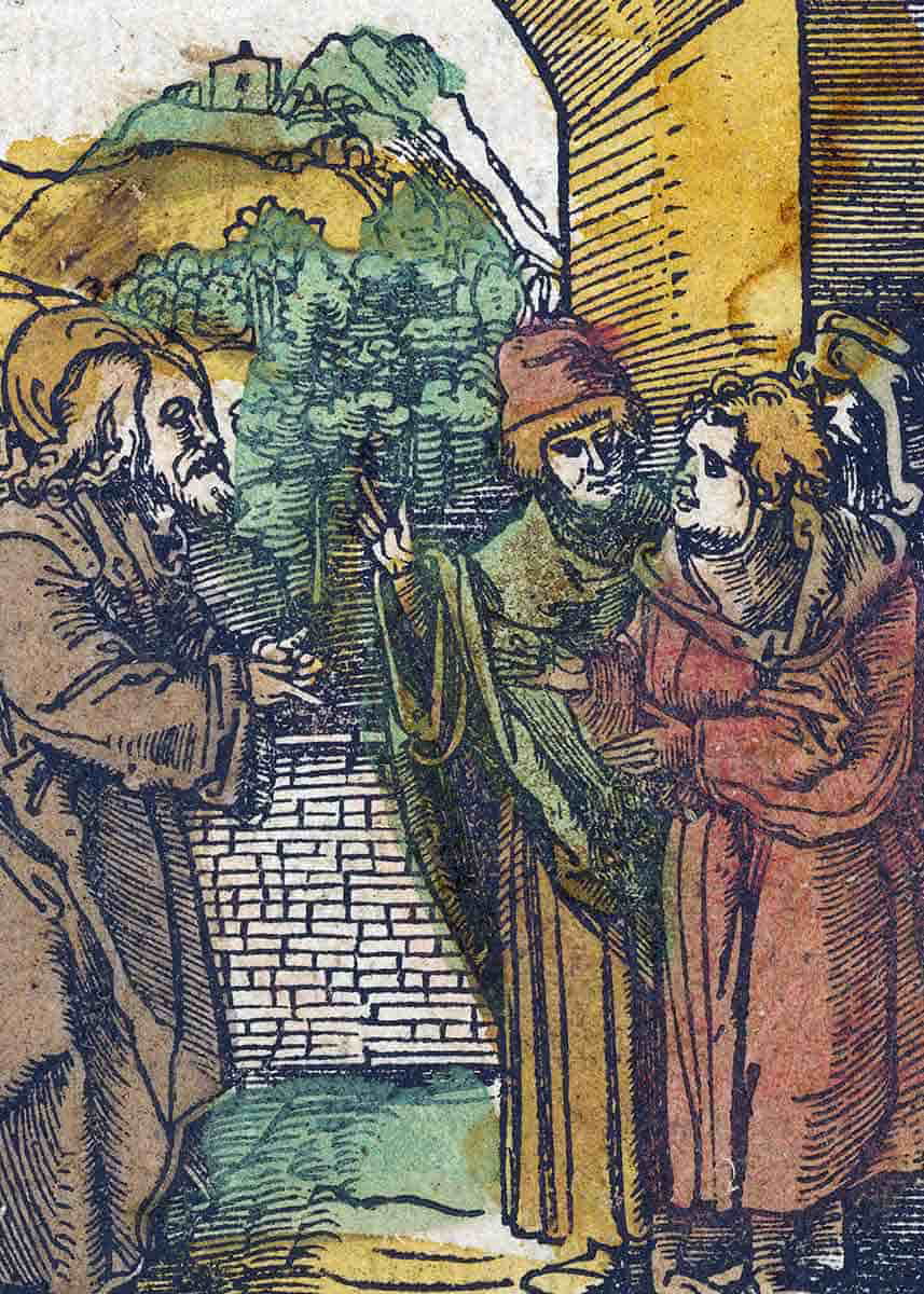 christ and pharisees woodcut tithes