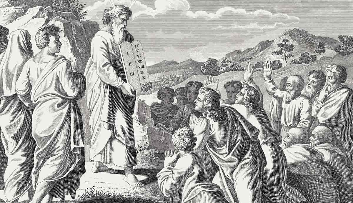 Moses receiving the Ten Commandments on Mount Sinai