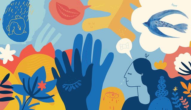 Colorful abstract art of hands and thoughts