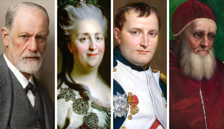 A compilation of the portraits of four famous antiquities collectors