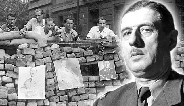 Charles de Gaulle and French Resistance barricade