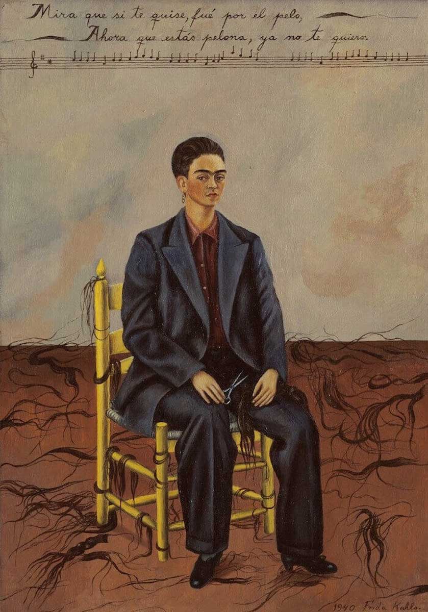 frida kahlo self portrait with cropped hair painting