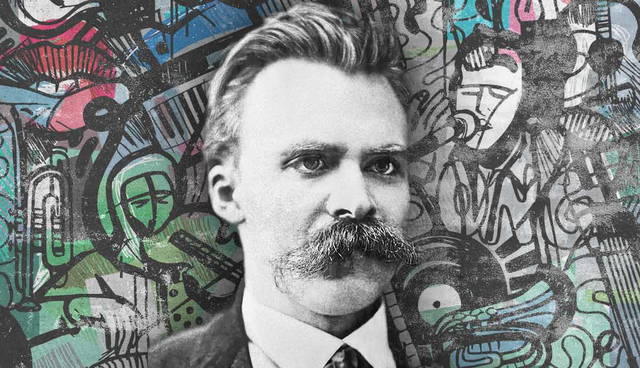 Portrait of Friedrich Nietzsche with abstract art background