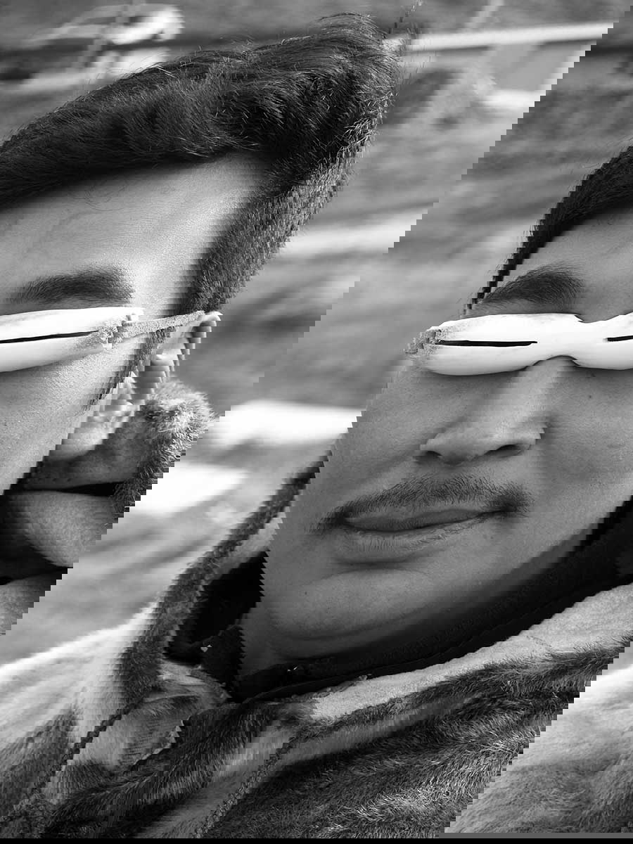 inuit man caribou snow goggles