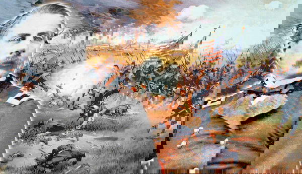 Civil War officer and battlefield scene