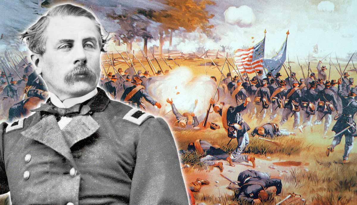 Civil War officer and battlefield scene