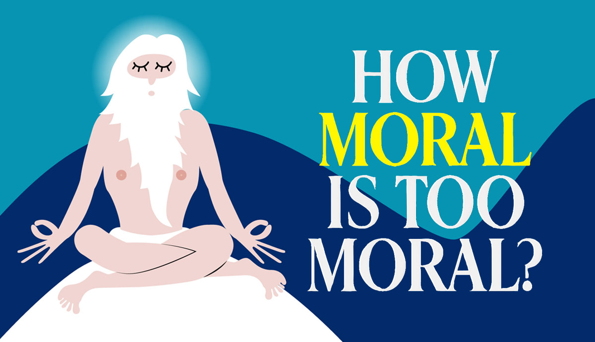 Illustration of meditating sage with moral question