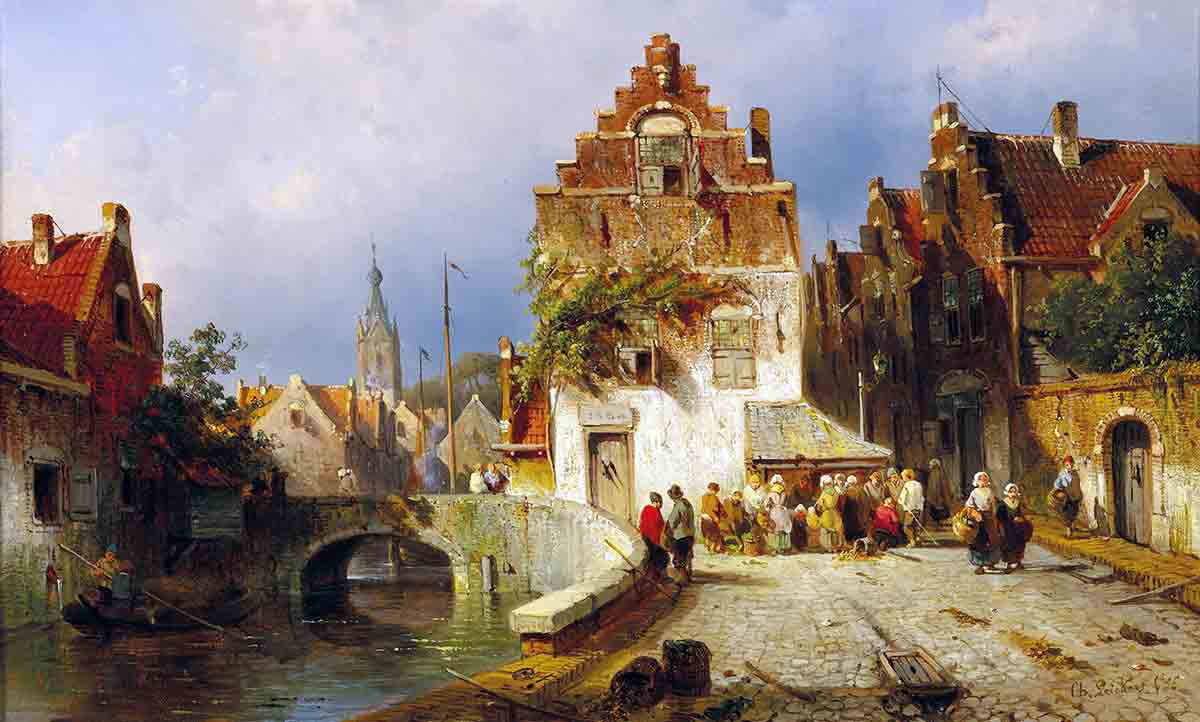 leickert village scene bridge