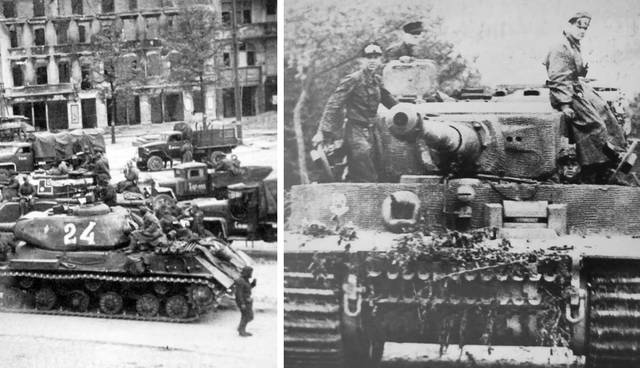 American Sherman tank and German Tiger tank
