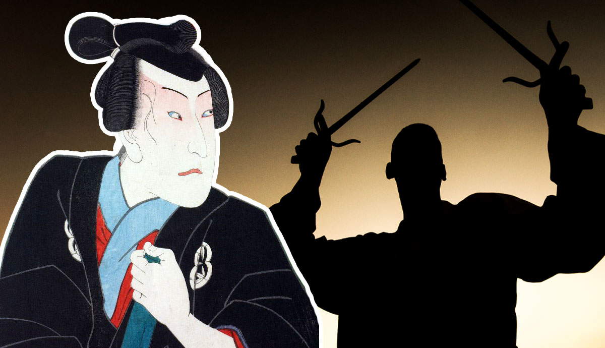 Japanese Kabuki actor and fighting silhouette
