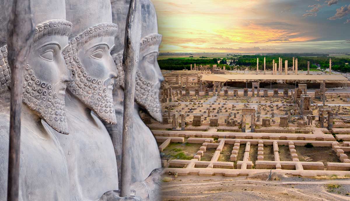 Persepolis ruins with Persian warrior reliefs