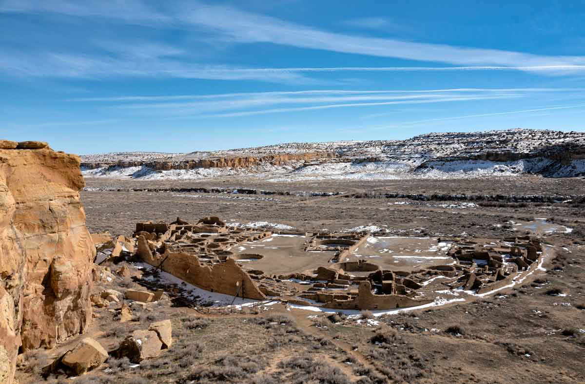 The remains of Pueblo Bonito in Chaco Canyon