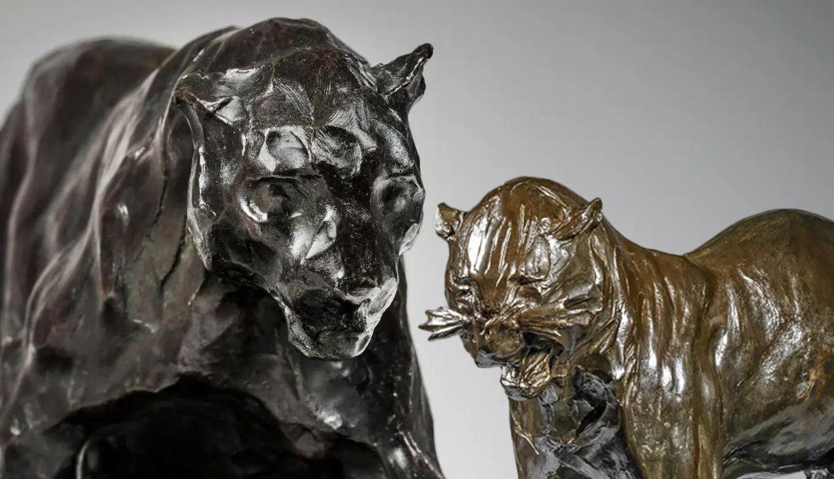 Growling Panther and Three Panthers Walking, by Bugatti