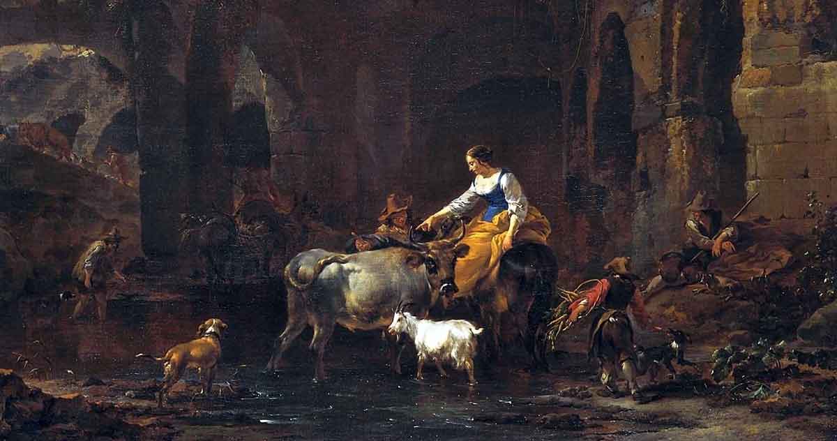 shepherds beside roman ruins berchem