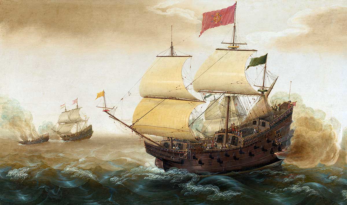 spanish galleon firing guns