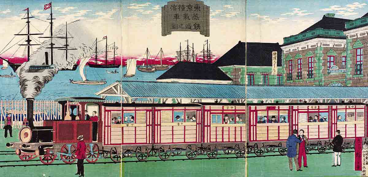 steam train tokyo yokohama utagawa hiroshige III 1875