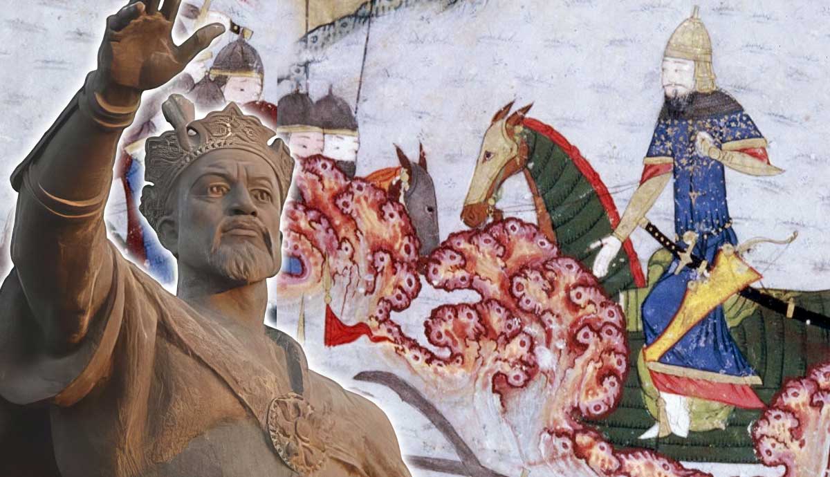 Statue of a king with a painting