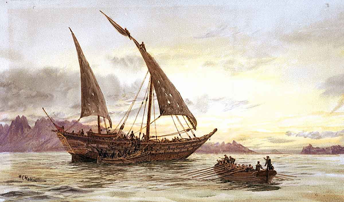 traditional dhow ship sailing