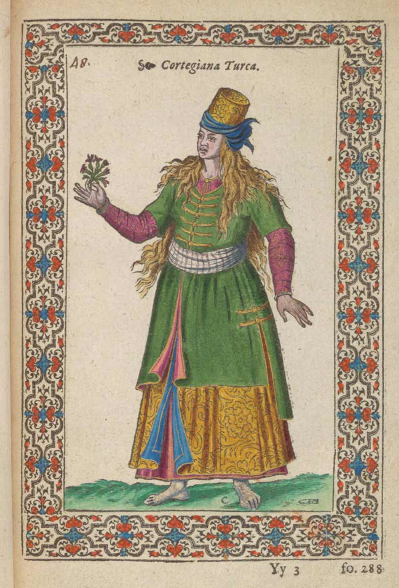 Turkish prostitute, from Travels in Turkey, by Nicolas de Nicolay, circa 1578. 