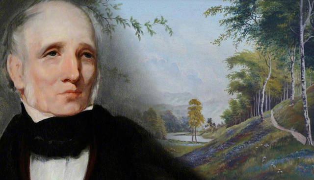 Portrait of William Wordsworth and view of Cockermouth