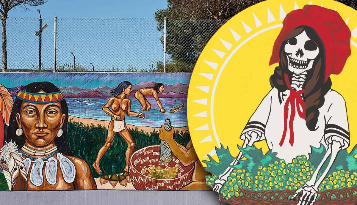Chumash mural and Sun Mad artwork