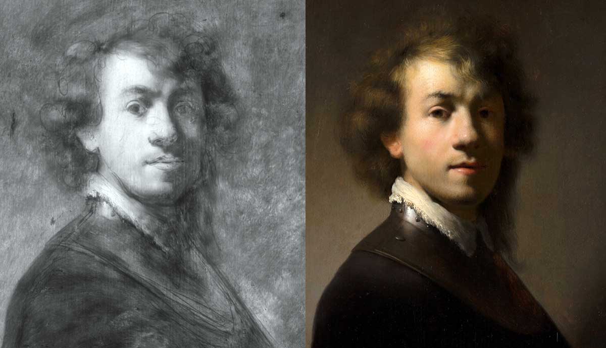 Underdrawing beneath Rembrandt