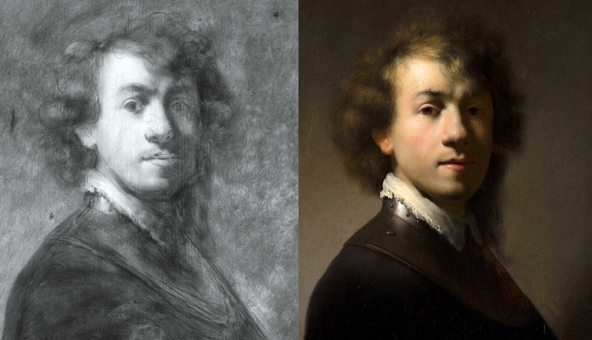 Underdrawing beneath Rembrandt