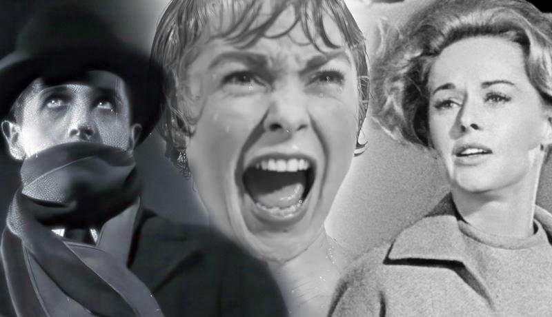 Hitchcock horror film scenes collage