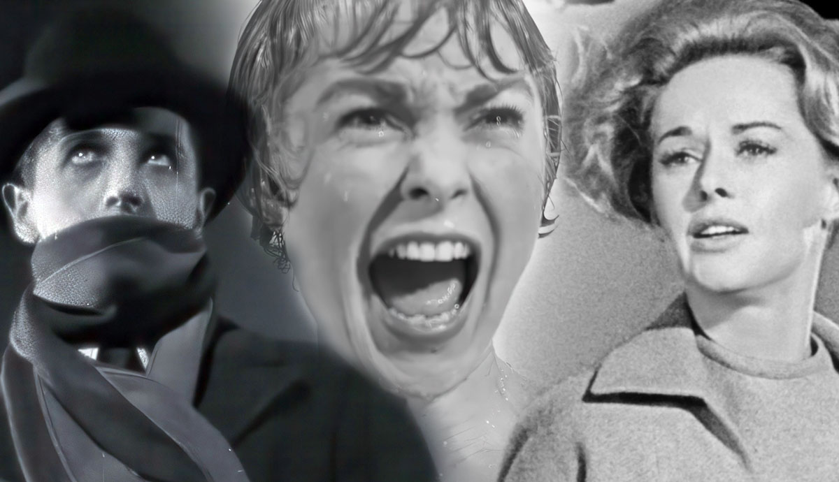 Hitchcock horror film scenes collage