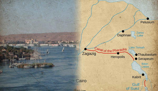 Nile view with map of ancient canal