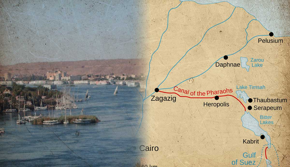Nile view with map of ancient canal