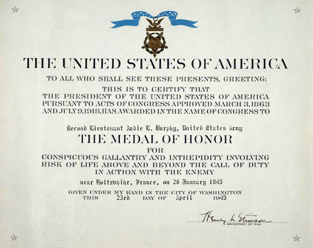 audie murphy medal of honor citation