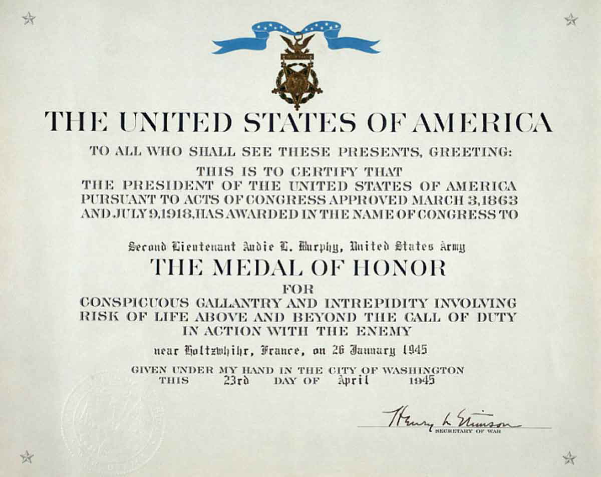 audie murphy medal of honor citation